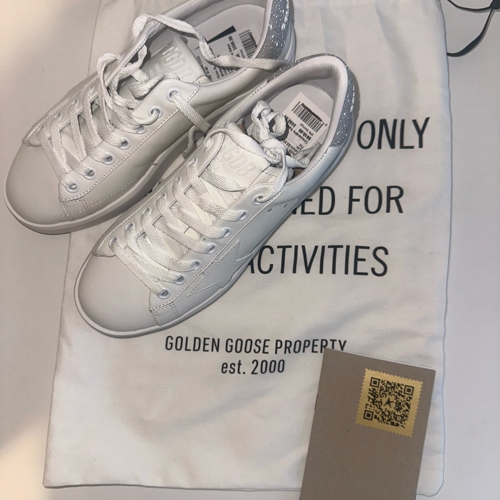 Golden Goose White Sneakers with Silver Details